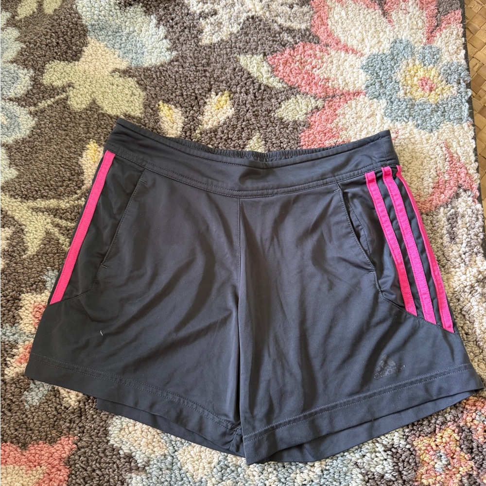 adidas Charcoal Shorts with Pink Accents